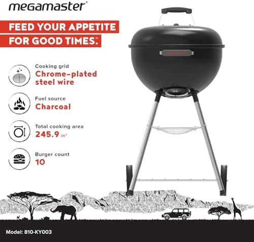 Megamaster 18" Charcoal Grill, Adjustable Air Vent with Storage Rack