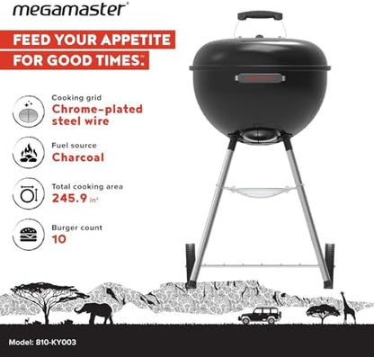 Megamaster 18" Charcoal Grill, Adjustable Air Vent with Storage Rack