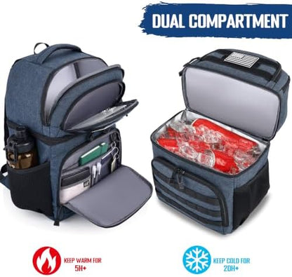 MOZETO Lunch Backpack for Men, Tactical Inspired Double Deck Cooler Backpack Insulated Leakproof RFID Lunchbox for Work (Army Blue)