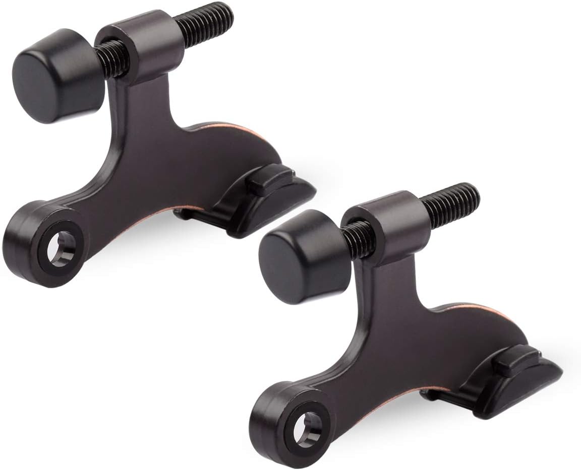 HOMOTEK 2 Pack Hinge Pin Oil Rubbed Bronze Door Stopper,Adjustable Deluxe Heavy Duty Door Stopper 2-1/2"x1-3/4”,with Black Rubber Bumper Tips