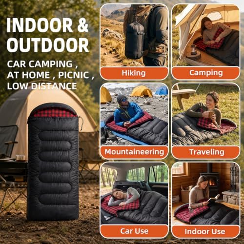 Uniqwamer Sleeping Bag for Adults Kids - 4 Seasons Cold & Warm Weather Flannel Camping Sleeping Bags, Lightweight & Waterproof 45°F Sleeping Bag for Camping Hiking Outdoor Travel
