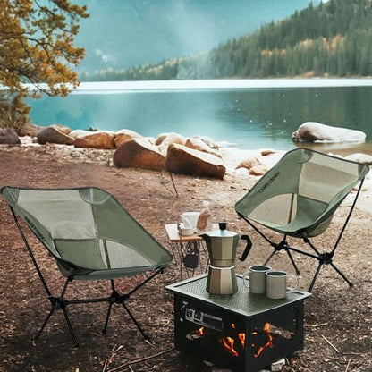 CAMEL CROWN Portable Camping Chair Lightweight Compact Folding Chair Mesh for Outdoor Camp Travel Beach Picnic Festival Hiking Backpacking Army Green 2 Pack