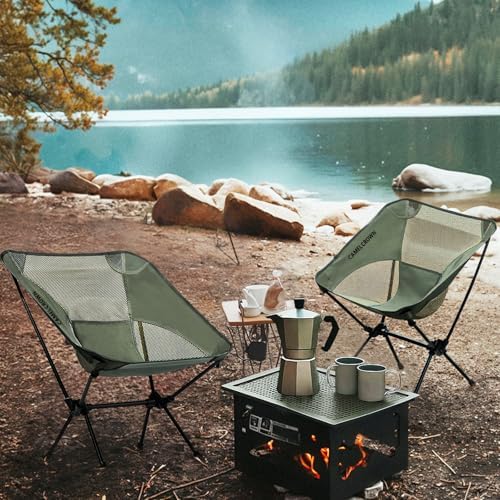 CAMEL CROWN Portable Camping Chair Lightweight Compact Folding Chair Mesh for Outdoor Camp Travel Beach Picnic Festival Hiking Backpacking Army Green