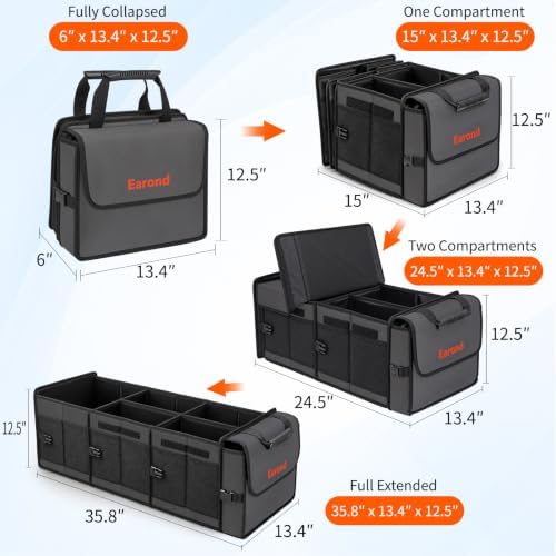 Large Trunk Organizer with Portable Leakproof Cooler Bag,Foldable Cover,Adjustable Securing Straps,Collapsible Trunk Organizer for Suv Car Truck Sedan (4-in-1 with Cooler)