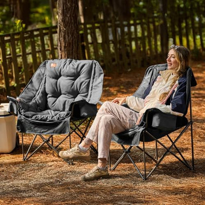 EVER ADVANCED 2 Set Camping Chair Detachable Cushion Supports 400LBS Grey