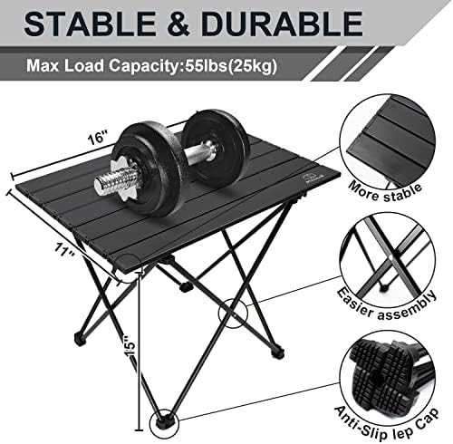 MSSOHKAN Camping Table Folding Portable Camp Side Table Aluminum Lightweight Carry Bag Beach Outdoor Hiking Picnics BBQ Cooking Dining Kitchen