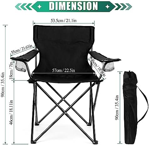 HaSteeL Camping Chair, Oversized Folding Lawn Chair for Adults, Foldable Camp Chair with Cup Holders Portable for Outdoor Fishing, Hiking, Travel, Picnic, Beach, Carrying Bag & Supports 275lbs (Black)