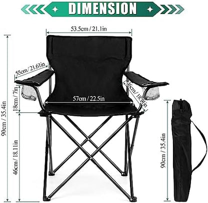 HaSteeL Camping Chair, Oversized Folding Lawn Chair for Adults, Foldable Camp Chair with Cup Holders Portable for Outdoor Fishing, Hiking, Travel, Picnic, Beach, Carrying Bag & Supports 275lbs (Black)