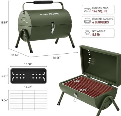 Royal Gourmet CC1015L Portable Charcoal Grill, Lid Handle, Four Air Vents