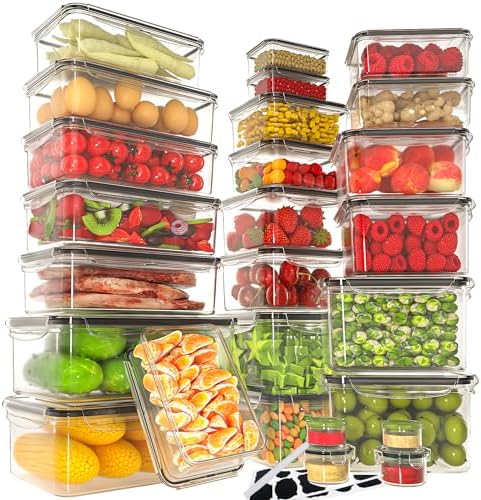 52 PCS Large Food Storage Containers with Lids Airtight, BPA-Free Leakproof Plastic Meal Prep Containers Reusable,Microwave & Dishwasher & Freezer Safe,Includes Labels & Pen