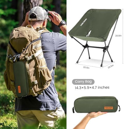 CAMEL CROWN Portable Camping Chair Folding Compact Lawn Lightweight Backpacking Chair with Carry Bag for Outdoor Hiking Beach Travel Picnic Festival Army Green 2pc