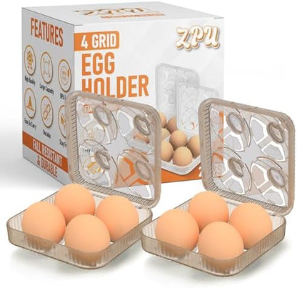 ZPU Egg Holder Camping, 2Pcs 4 Grid Egg Container, Plastic Egg Carrier for Camping Picnic Travel Outdoor Refrigerator Kitchen, Protective Egg Storage Case, Grey Orange