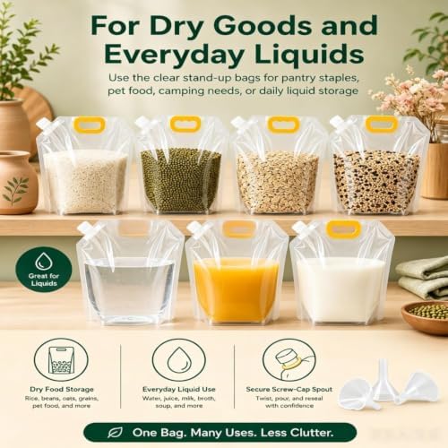 Airtight Grain Storage Bags with Handle, 5 Pack Large Capacity Cereal Containers Storage, Moisture-Proof Stand-Up Dry Food Pouches, Reusable Rice Sealed Container for Kitchen & Pantry (5PCS, 5)