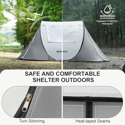 Pop Up Camping Tent, 2/4/6 Person Instant Tent Waterproof PU4500mm, Spacious Ventilated Camping Tent with Front Porch, Quick Setup Lightweight Portable for Outdoor Camping Hiking Beach