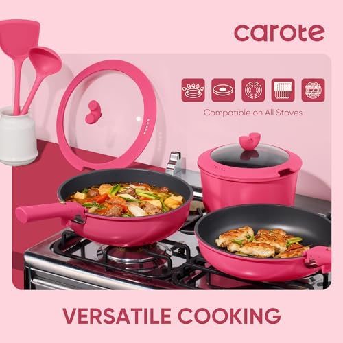 CAROTE 15pcs Pots and Pans Set Non Stick, Cookware Set Detachable Handle