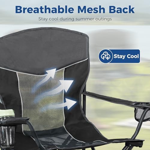 Oversized XL Camping Chair 2-Pack with Mesh Back, Black