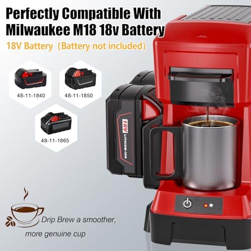 Taingwei Cordless Coffee Maker for Milwaukee M18 18V Battery, Portable Drip Coffee Maker with Electric Coffee Grinder for RV, Camping, Travel, Car, Hiking (Battery Not Included)