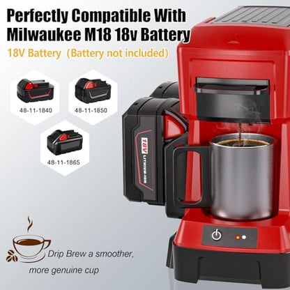Taingwei Cordless Coffee Maker for Milwaukee M18 18V Battery, Portable Drip Coffee Maker with Electric Coffee Grinder for RV, Camping, Travel, Car, Hiking (Battery Not Included)