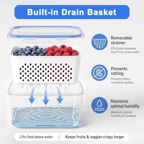 Airtight Fruit Storage 3Pcs – Removable Colander Baskets for Fridge