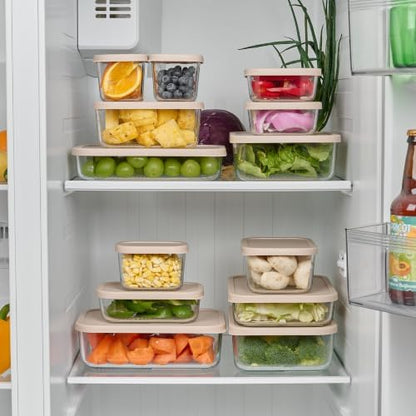 Glass Food Storage Containers with Lids — 8 Piece — 57.5 oz & 40.57 oz Glass with BPA-Free Leak Resistant Stackable Lids — Microwave, Oven & Dishwasher Safe — Ideal for Meal Prep & More Cashew Cream