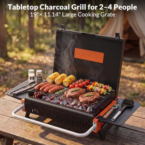 Portable Charcoal Grill, Foldable Tabletop BBQ Grill for 2-4 People