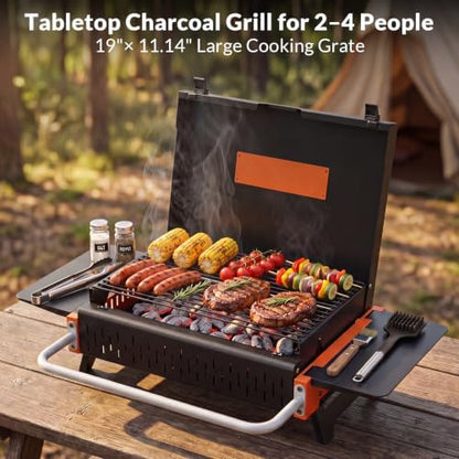 Portable Charcoal Grill, Foldable Tabletop BBQ Grill for 2-4 People