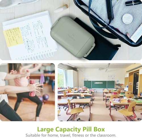 7 Compartments Travel Pill Organizer, Foldable Portable Airtight Pill Box