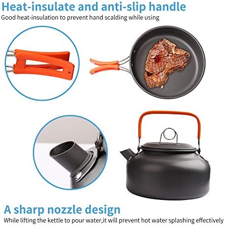 Gutsdoor Camping Cookware Set Camping Gear Campfire Utensils Non-Stick Cooking Equipment Lightweight Stackable Pot Pan Bowls with Storage Bag for Outdoor Hiking