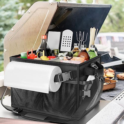 FANGSUN Grill Caddy, Foldable BBQ Caddy with Paper Towel Holder, Black