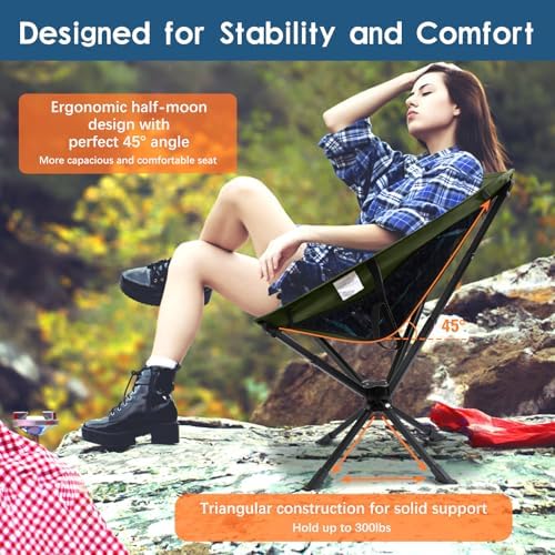 Raynesys Portable Swivel Camping Chair, 8 Seconds Quick Setup Easy Carry