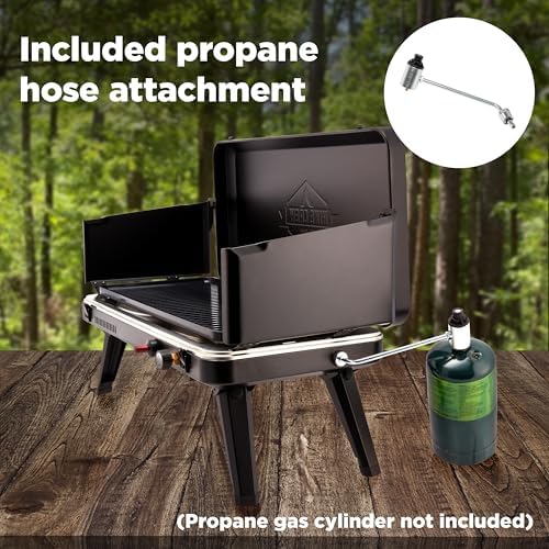 Hike Crew Gas Camping Grill | 13,000 BTU | Portable Propane Burner | Foldable Legs | Integrated Igniter & Included Regulator w/Stainless Steel Drip Tray | Wind Panels & Built-in Carrying Handle