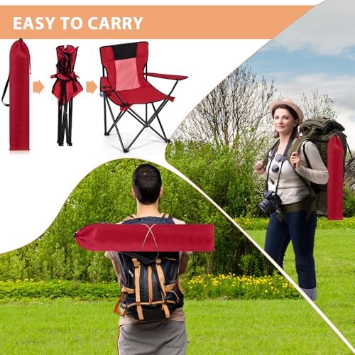 Shellwei 2 PCS Folding Camping Chair with Cupholder and Carry Bag Regular Size Colorful Breathable Portable Lightweight Lawn Chair with Side Pocket for Fishing Hiking Beach Outdoor Activity
