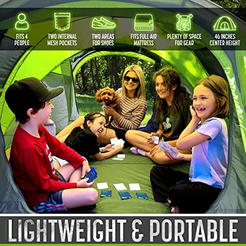 4 Person Easy Pop Up Tent Water-Resistant Lightweight Portable Camping Instant Tent Quick Automatic Setup, with Porch Ideal for Camping, Backpacking, Hiking, Traveling, Beach, Festival