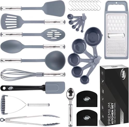 Kitchen Utensils Set 35 PCS Cooking Utensils Set, Nonstick and Heat Resistant Nylon Stainless Steel Silicone Spatula Set - Kitchen Gadgets Home Essentials Kitchen Accessories, Apartment Must Haves
