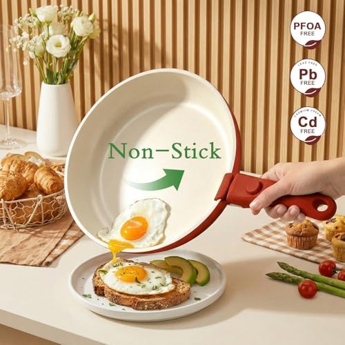 GIPP Pots and Pans Set Non Stick,Kitchen Cookware Set Detachable Handle, Non Toxic Cooking Pan Set with Frying Pans Set,RV Cookware Sets for All Stoves, Red Black Gradient, 21PCS