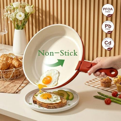 GIPP Pots and Pans Set Non Stick,Kitchen Cookware Set Detachable Handle, Non Toxic Cooking Pan Set with Frying Pans Set,RV Cookware Sets for All Stoves, Red Black Gradient, 21PCS