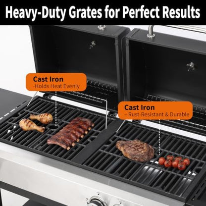 Propane Gas and Charcoal Combo Grill with Side Burner