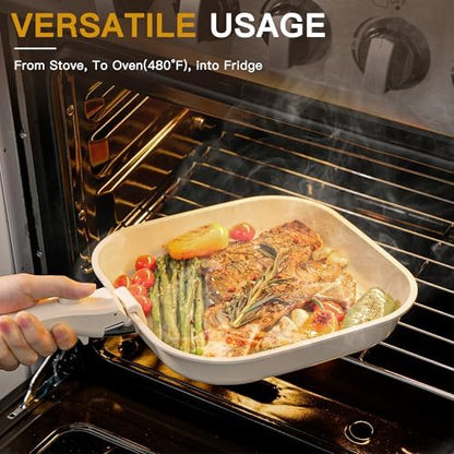 Astercook 23 Pcs Pots and Pans Set Non Stick, Ceramic Cookware Set Detachable Handle, RV Kitchen Cooking Set Removable Handles, Oven Safe, Induction Ready, Stackable, Cream, Fathers Day Gift for Men