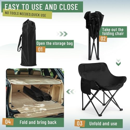 2 Pack Folding Camping Chairs Portable, Gray, Black, Solid Color