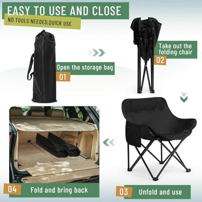 2 Pack Folding Camping Chairs Portable, Gray, Black, Solid Color