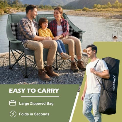 Youtanic Double Camping Chair, Heavy Duty 650lbs Padded Loveseat for Adults