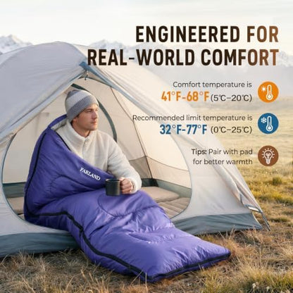 FARLAND Sleeping Bag for Adults, Teens and Kids - 3 Season Camping Gear