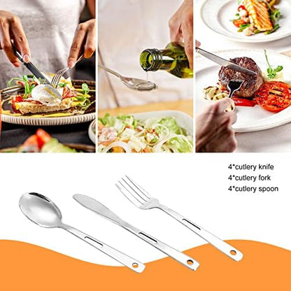 Camping Mess Kits - 28pcs Camping Dinnerware Set Camping Gifts Camping cookware Sets Camping Accessories Camping Cooking Utensils Set Bowls, Plates, Knives, Forks, Spoons