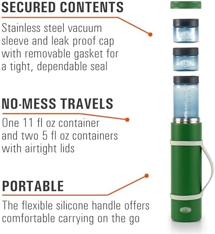GSI Outdoors Glacier Insulated Travel Stack, 4 Piece Vacuum Insulated Stainless Steel Sleeve & Food Containers Set for Travel, Hiking & Camping