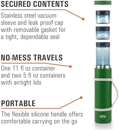 GSI Outdoors Glacier Insulated Travel Stack, 4 Piece Vacuum Insulated Stainless Steel Sleeve & Food Containers Set for Travel, Hiking & Camping