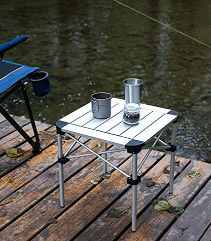 iClimb Lightweight Stable Alu. Folding Square Table Roll Up Top (Silver, S)