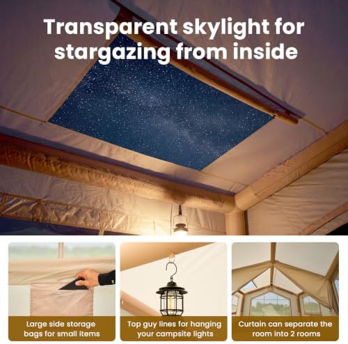 Inflatable Tents for Camping, Large Blow Up Tent with Hand Pump, Easy Setup InflatableTent 4 Season Tent, Waterproof Oxford Air Glamping Tents for Camping Adult 4/6/8/10/12 Person