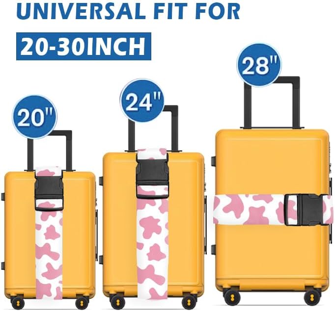 Luggage Straps for Suitcases Travel Belt Accessories, Cute Suitcase Strap, Adjustable Luggage Belt Strap, Heavy Duty with Quick-Release Buckle Luggage Strap Cute Pink Cow Print