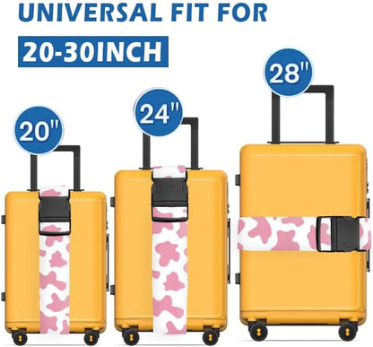Luggage Straps for Suitcases Travel Belt Accessories, Cute Suitcase Strap, Adjustable Luggage Belt Strap, Heavy Duty with Quick-Release Buckle Luggage Strap Cute Pink Cow Print
