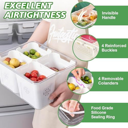 Fruit Storage Containers for Fridge with Lid and Handle, Veggie Tray Bins